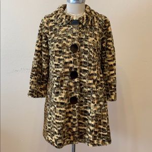 Leopard print faux fur swing coat